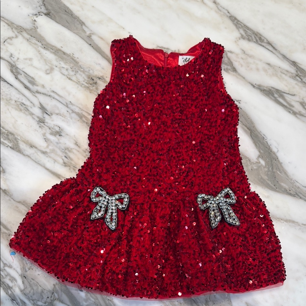 Red Sequin Dress with Bow Accents